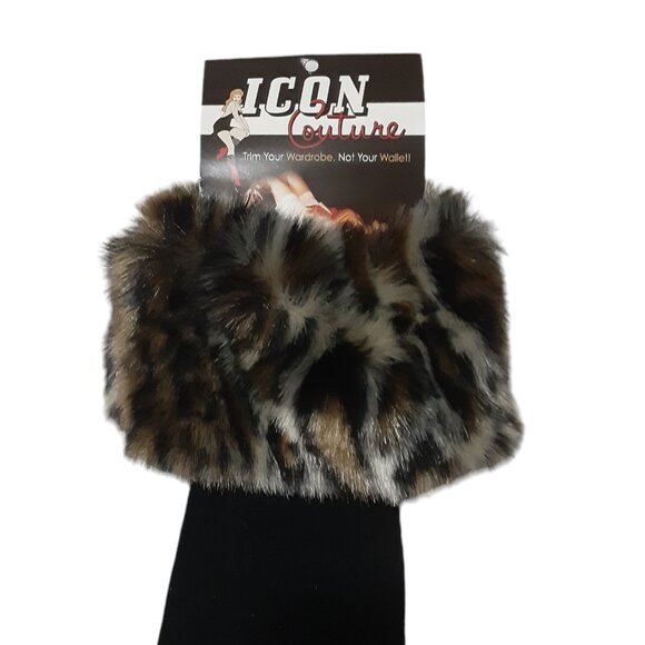 Icon Couture Faux Fur Boot Inserts Leopard Print One Size New - Picture 2 of 3